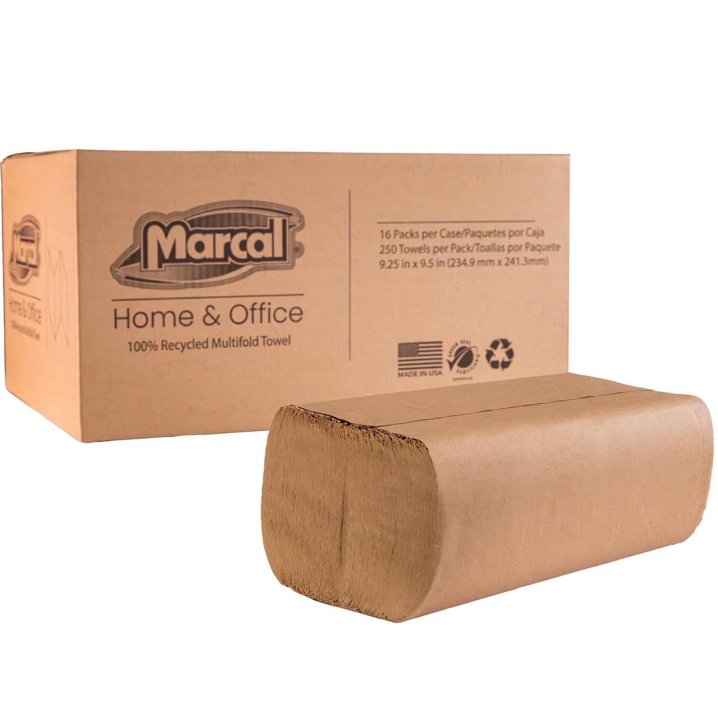 Marcal® Multifold Paper Towels (H3250N), 9.25” x 9.5” sheets, Brown, (250 Sheets/Pack, 16 Packs/Case, 4,000 Sheets/Case), Perfect for Home & Office
