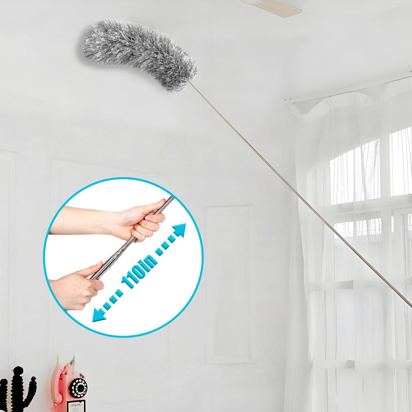 Feather Duster for Cleaning Extendable - Feather Duster for Cleaning The Indoor. 110 in Long Duster with Extension Pole for Clean Ceilings and Fans