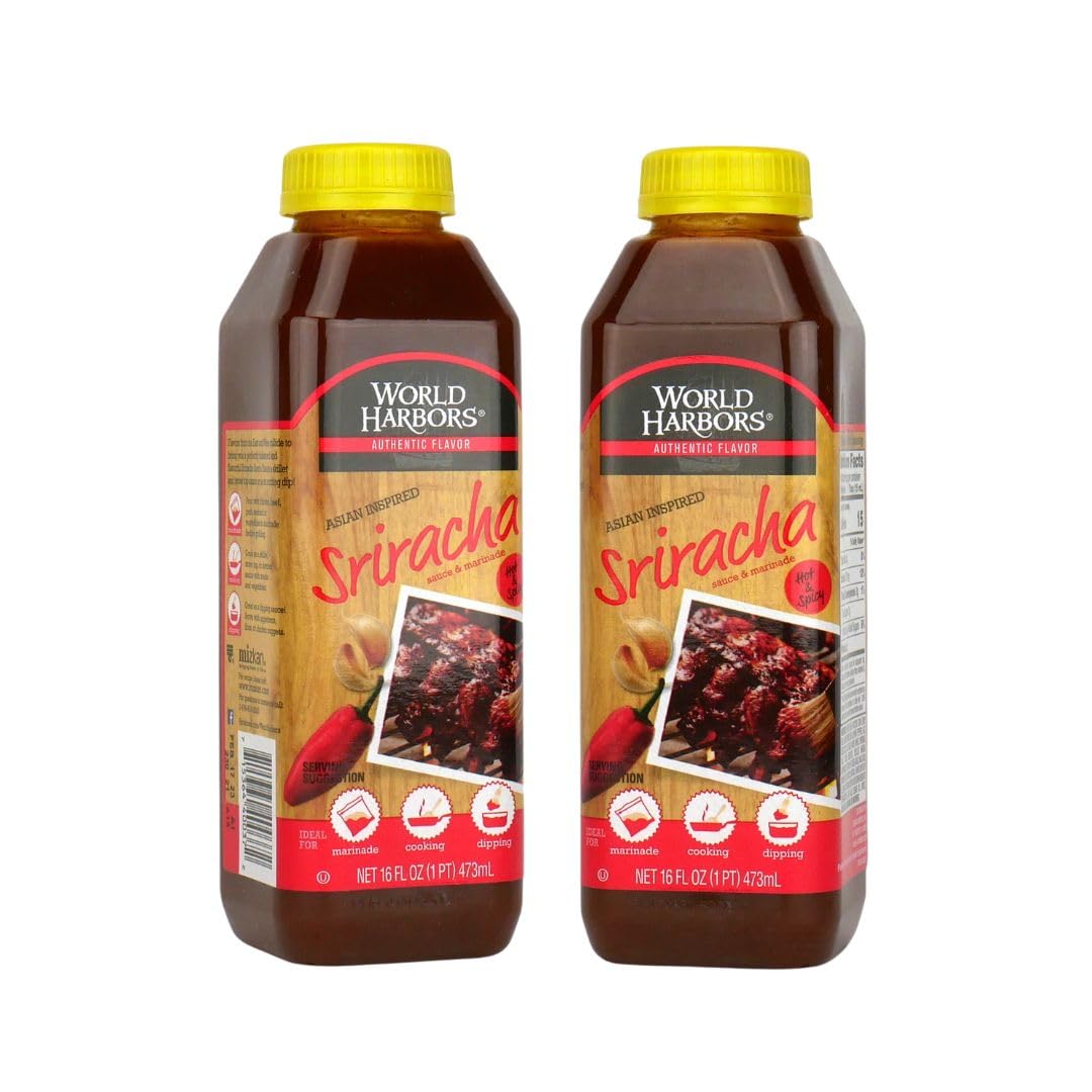 World Harbors Sriracha Hot Sauce & Marinade Perfect for Grilled Meats, Seafood, Dipping, Marinades & Garnishes - Enhance Your Meals with Sriracha