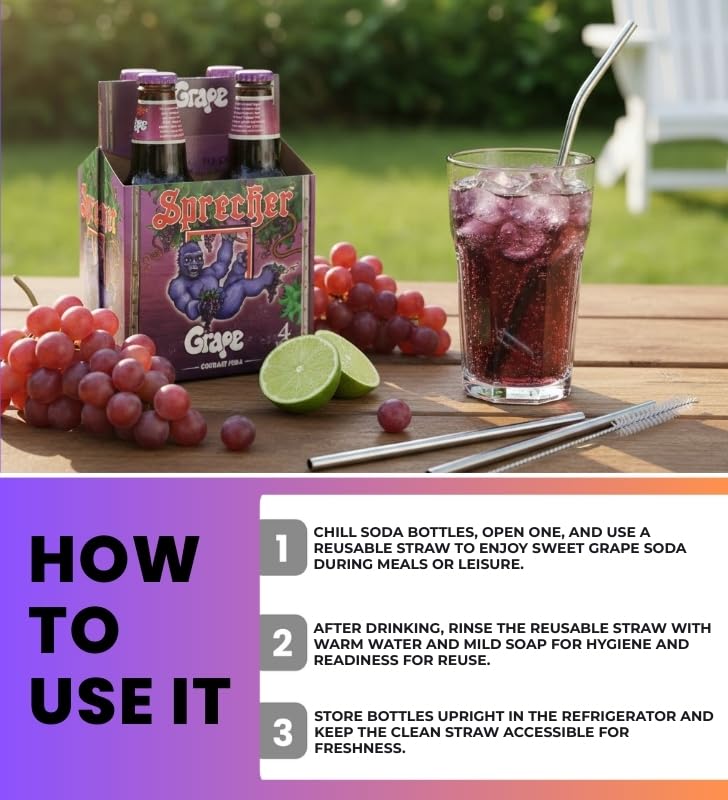 Grape Soda 64floz Bundle with Straws - Refreshing Fruity Beverage for Parties, Picnics, and Everyday Enjoyment - Gift Set (2 Items)