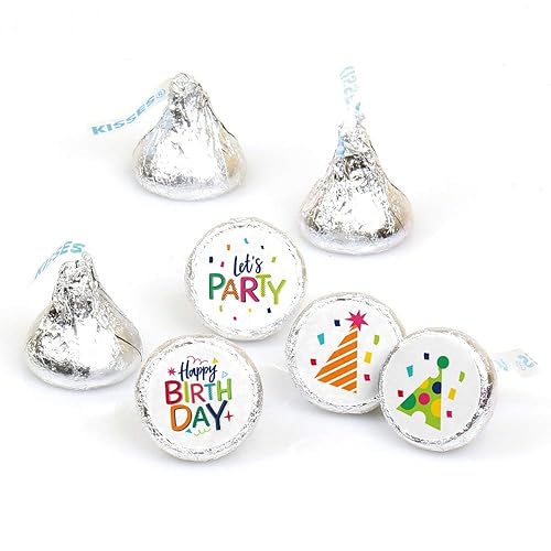 Big Dot of Happiness Cheerful Happy Birthday - Colorful Party Round Candy Sticker Favors - Labels Fit Chocolate Candy (1 Sheet of 108)