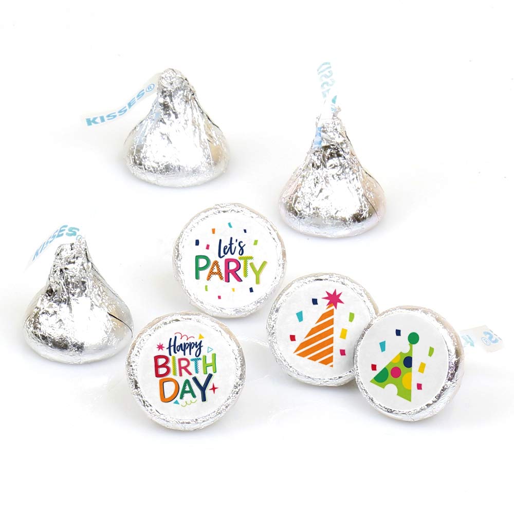 Big Dot of Happiness Cheerful Happy Birthday - Colorful Party Round Candy Sticker Favors - Labels Fit Chocolate Candy (1 Sheet of 108)