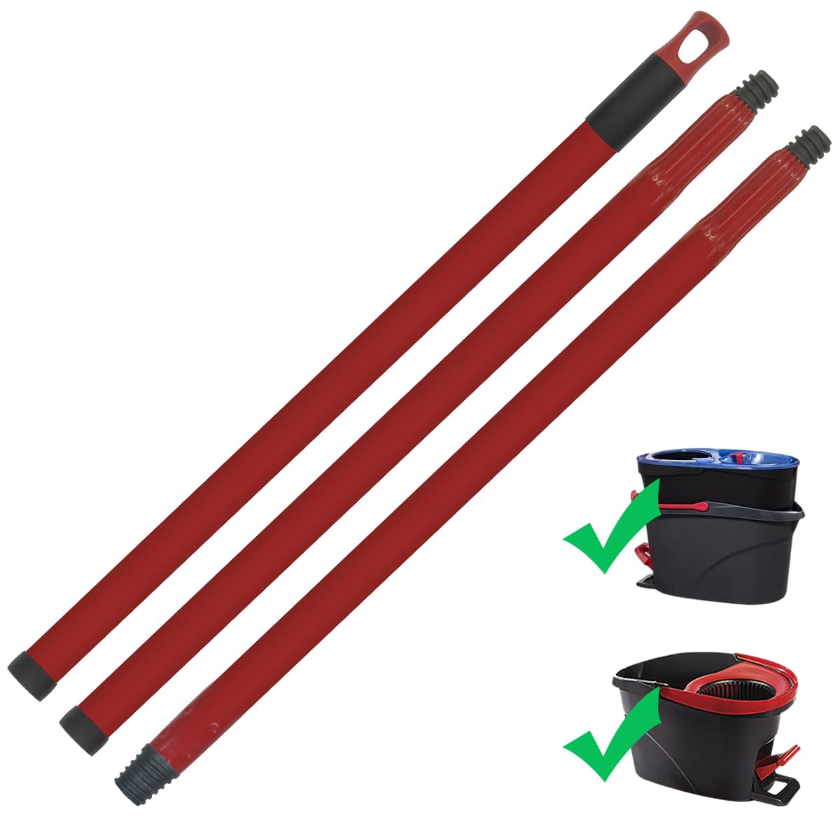 Spin Mop Handle Replacement Compatible with O-Cedar Spin Mop and Bucket, 3-Section 22" to 49" Mop Replace Handle, Mop Stick for Floor Cleaning (Bucket