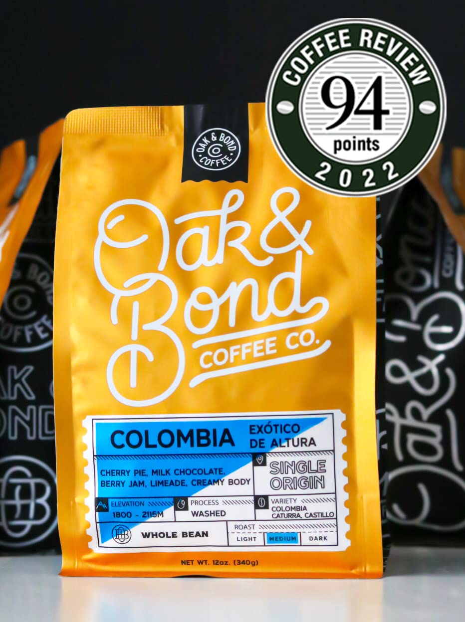 Oak & Bond Coffee Co. Colombia Single Origin Coffee, Medium Roast, 100% Arabica, Whole Bean -12 oz. Bag