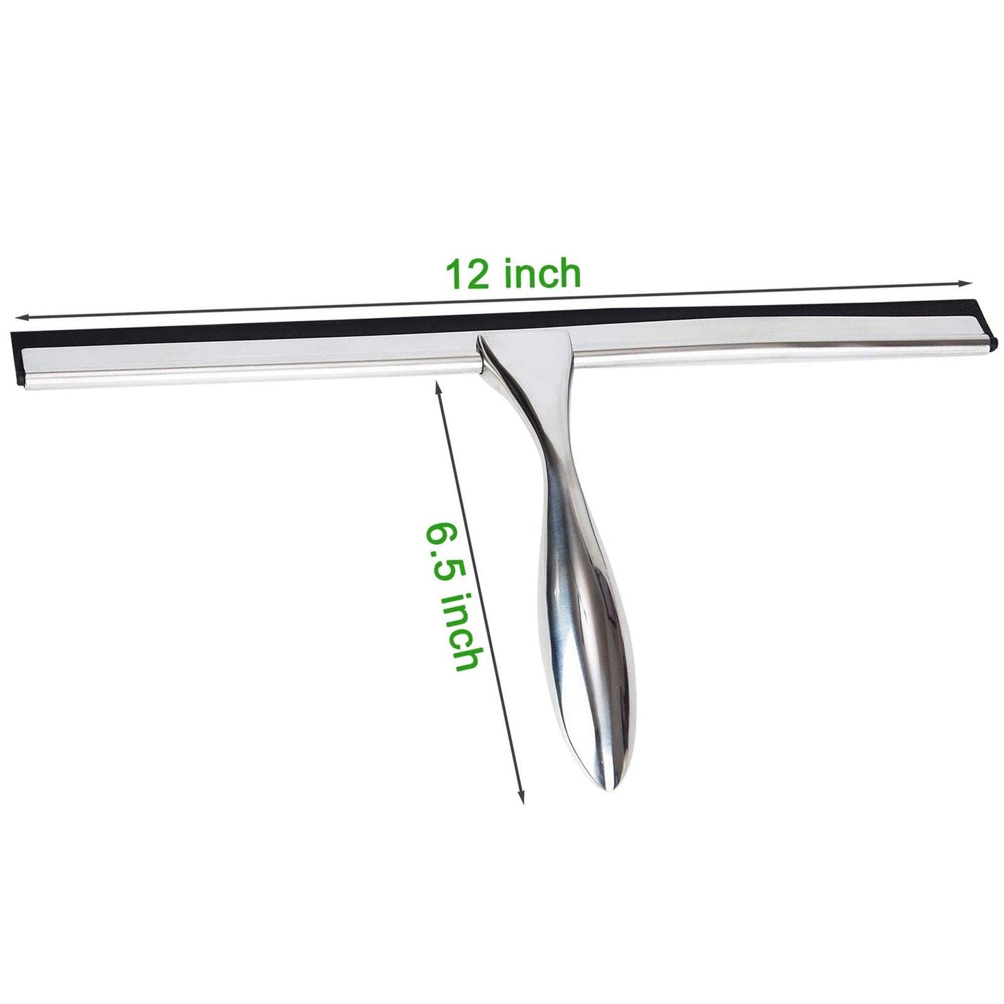 K Kwokker 12 Inch Squeegee for Shower, Shower Squeegee with Suction Cup Hooks, for Glass Door Marble Mirror Bathroom, Chrome Plated Stainless Steel