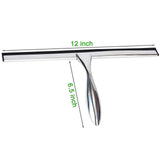 K Kwokker 12 Inch Squeegee for Shower, Shower Squeegee with Suction Cup Hooks, for Glass Door Marble Mirror Bathroom, Chrome Plated Stainless Steel