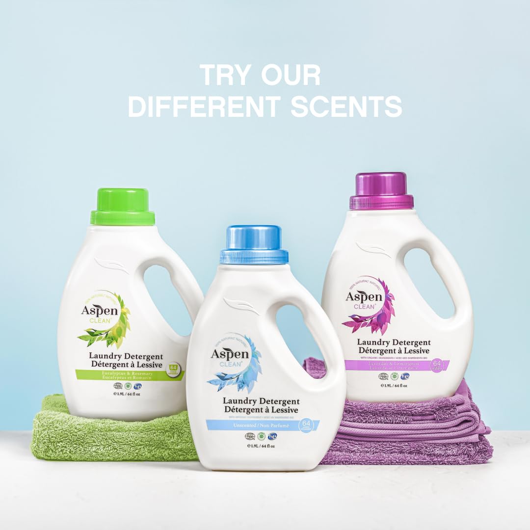 AspenClean | HE Liquid Laundry Detergent | Unscented | Non - Toxic | Natural | EWG Verified | Safe for Babies, Pets & Kids | 64 fl oz (2-pack)