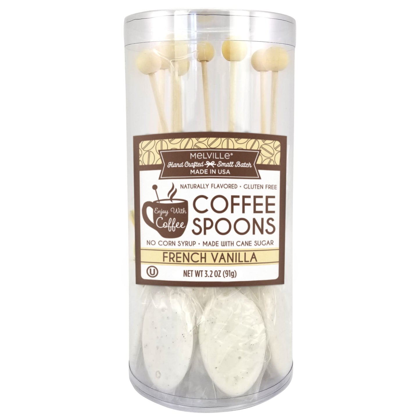 Melville Candy Gourmet Coffee Spoons - Naturally Flavored Stirrers for Beverages - Sweetened French Vanilla, 8 Count