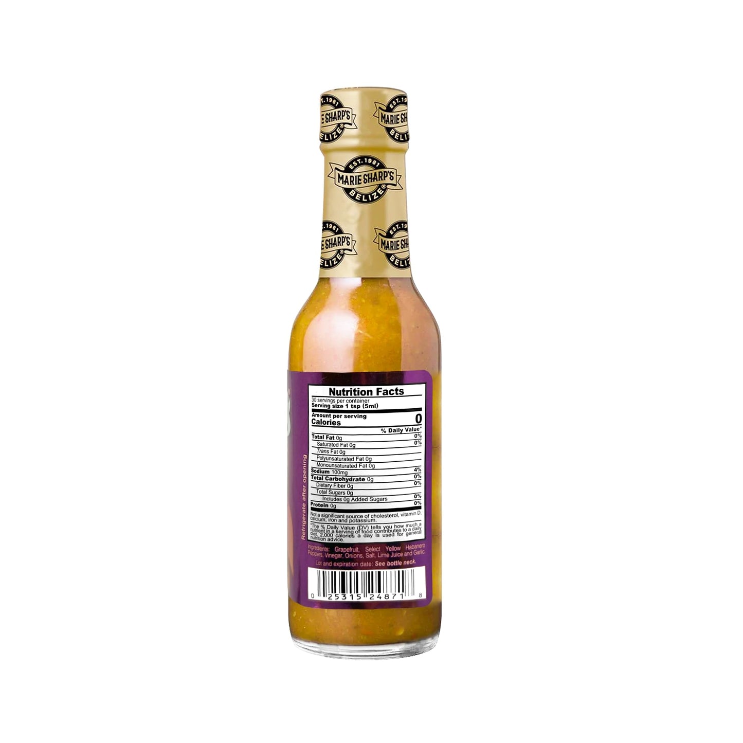 Marie Sharp’s Grapefruit Hot Habanero Pepper Sauce, 5 oz | Belizean Hot Sauce with Fresh Grapefruit & Habanero Peppers | Tangy Citrus Heat |