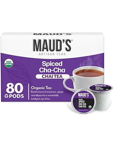 Maud's Organic Chai Tea Pods, 80 ct, Single Serve Tea Pods - 100% Gourmet Blended Tea Leaves, Compatible with Keurig K Cups Maker