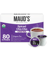 Maud's Organic Chai Tea Pods, 80 ct, Single Serve Tea Pods - 100% Gourmet Blended Tea Leaves, Compatible with Keurig K Cups Maker