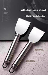 2-Pack Stainless Steel Kitchen Grease Scraper Heavy Duty Stubborn Dirt Remover for Stove Oven Countertop Ergonomic Handle Hanging Hole