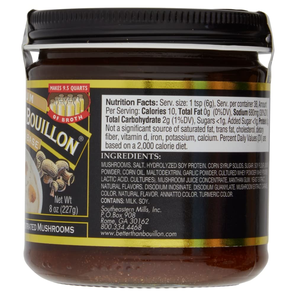 Better Than Bouillon Premium Mushroom Base, Made from Seasoned & Concentrated Mushrooms, Makes 9.5 Quarts of Broth, 38 Servings 8 Ounce (Pack of 6)