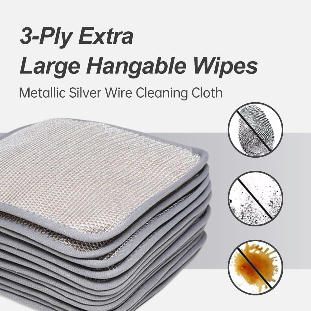Upgraded 2025 Metal Scrub Sponges - 3-Layer Non-Scratch Dish Cloths with Diamond Weave | Reusable Stainless Steel Mesh Scrubber for Pots, Pans