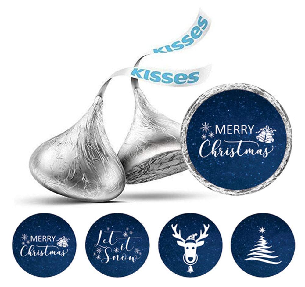 Darling Souvenir 190 Pcs Blue Merry & Bright Festival Season Chocolate Decorations, Winter Celebration Supplies Stickers - Mini Candy Wrappers