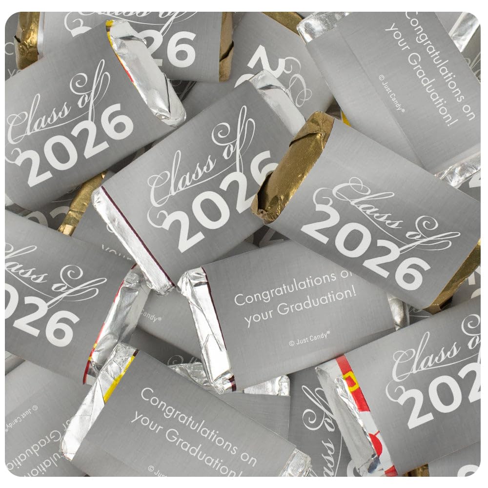 34 Pcs Silver Graduation Class Of 2026 Wrapped Miniatures (10oz Bag)