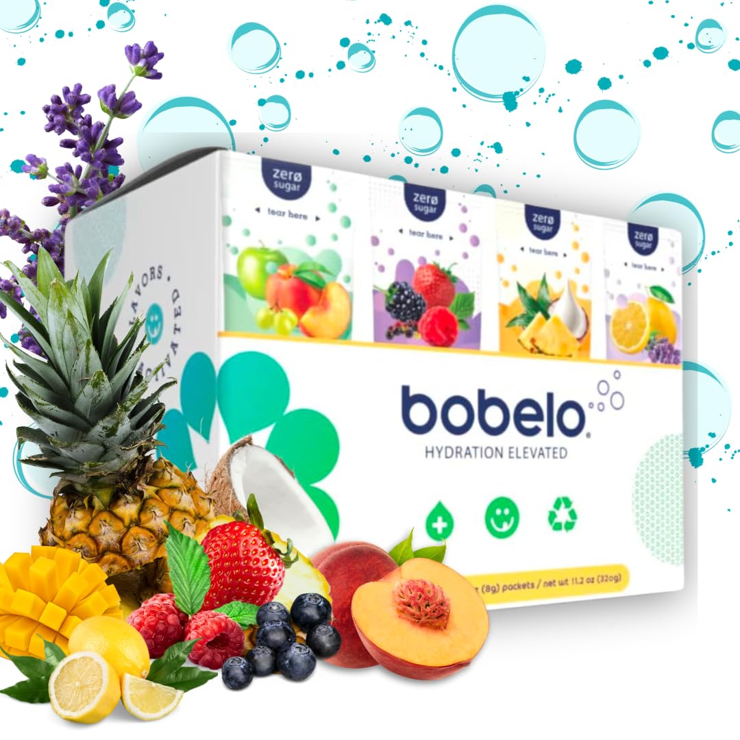 Bobelo Self Carbonating Hydration Packets, Variety, 40 Pack, Sparkling Water & Soda Alternative, Sugar Free Electrolytes Powder Packets, Water
