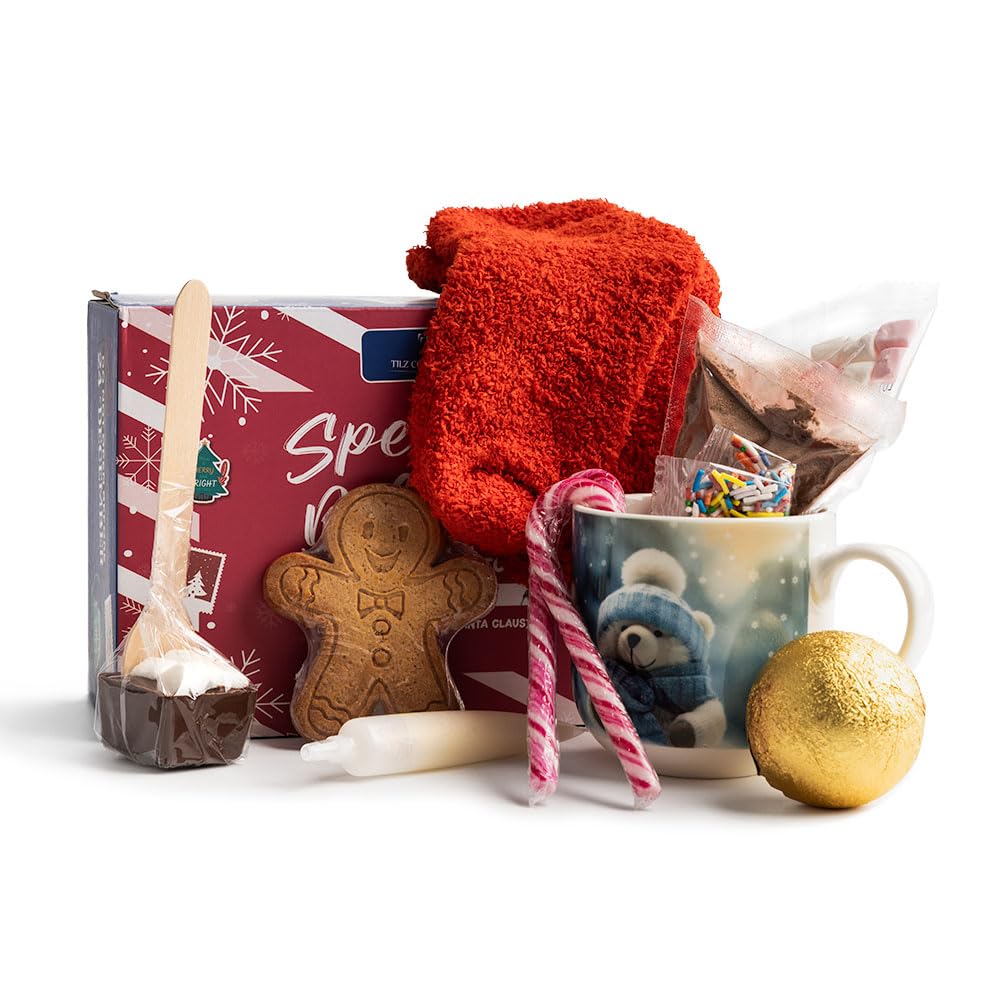 Hot Chocolate Gift Sets - Hot Chocolate Kit Gifts For Kids, Marshmallows, Mug, Socks, Sprinkles,Hot Cocoa Mix Kids Gifts