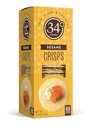 34 Degrees Sesame Crisps | Light & Crunchy Thin Crackers for Charcuterie, Cheese Boards & Entertaining, Single Pack (4.5oz)