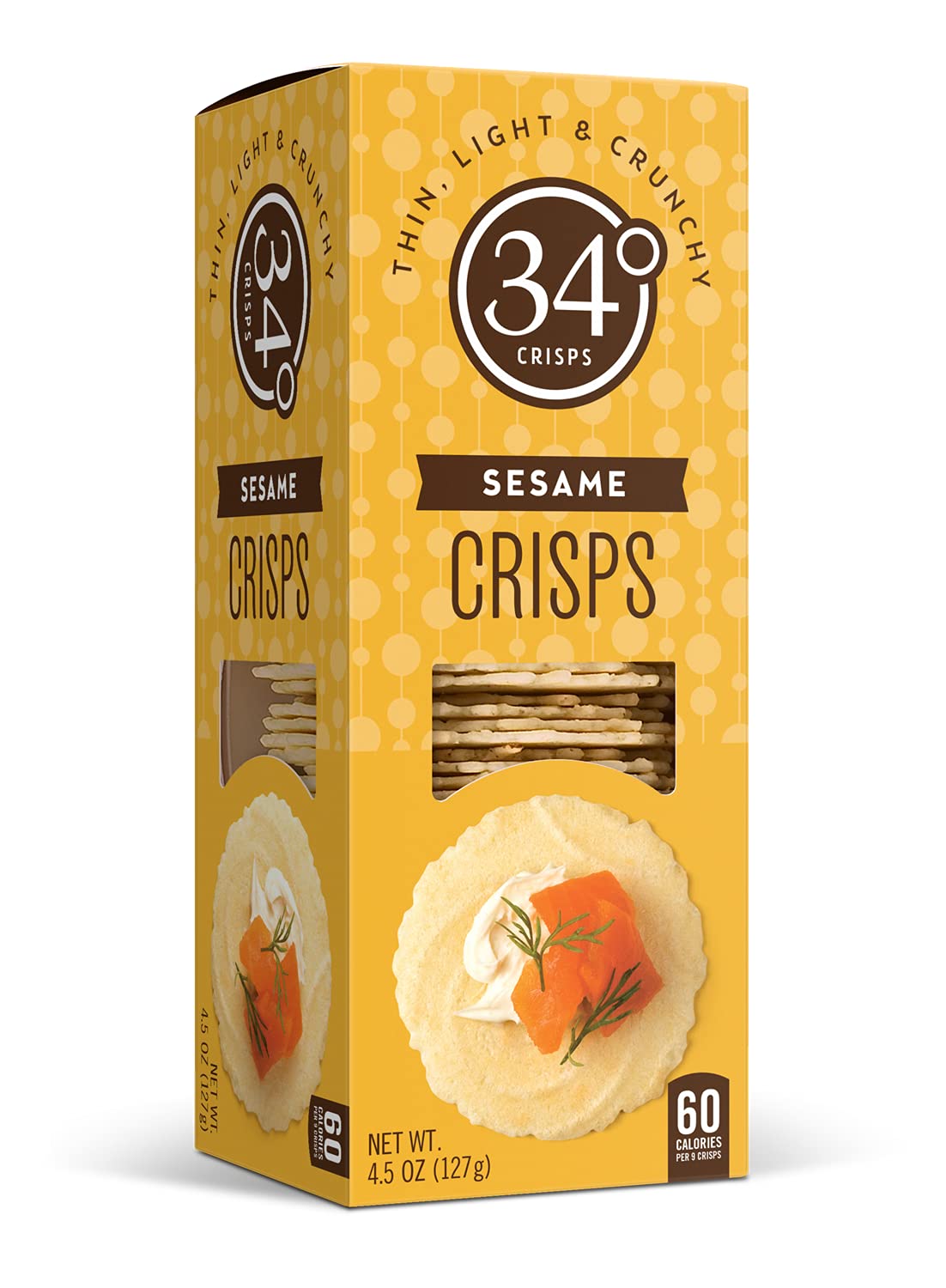 34 Degrees Sesame Crisps | Light & Crunchy Thin Crackers for Charcuterie, Cheese Boards & Entertaining, Single Pack (4.5oz)