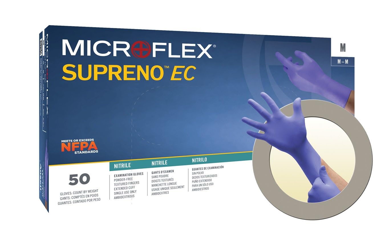 Ansell MICROFLEX Supreno EC SEC-375 Thick Disposable Nitrile Exam Gloves Extended Cuff for Automotive, Heathcare, Life Sciences, Small (6.5-7.0)