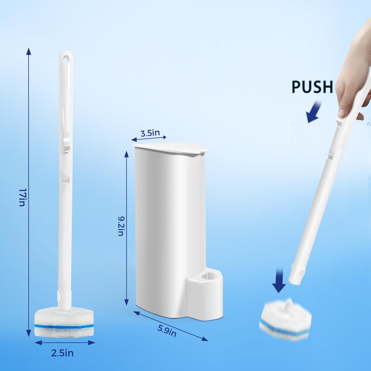 Disposable Toilet Brush Set, 2 Pack Cleaning Wand with 30 Pre-Soaked Heads, Extended Handle & Wall Mount Holder, Hands-Free Design for Home RV