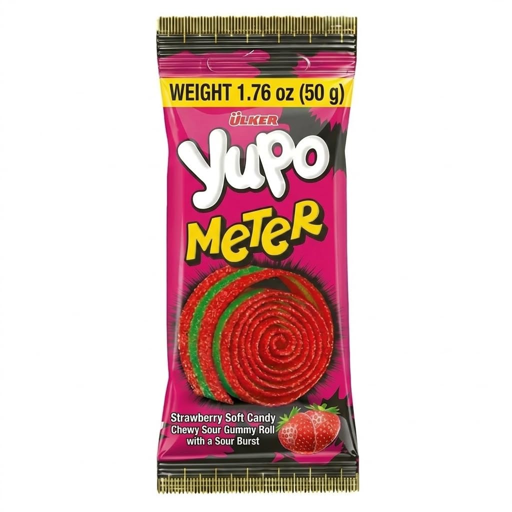 Ceres Gourmet Sour Gummy Bulk Candy Belts 24 Pack (1.76oz Each) Individual Packets, Strawberry Flavored Sugar Coated Ribbon Candy Strips, Soft Chewy