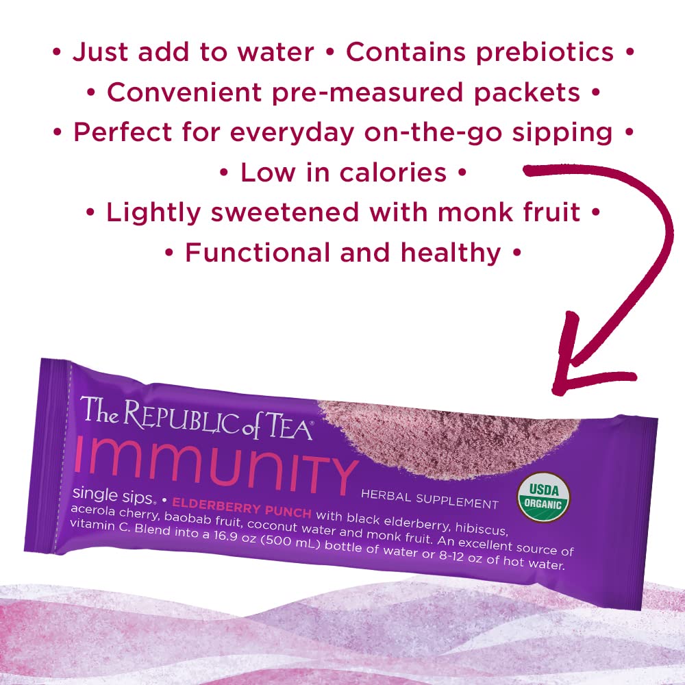 The Republic of Tea - Immunity Nectarine Honey Orangeade Single Sips, 6 Drink Mix Packets