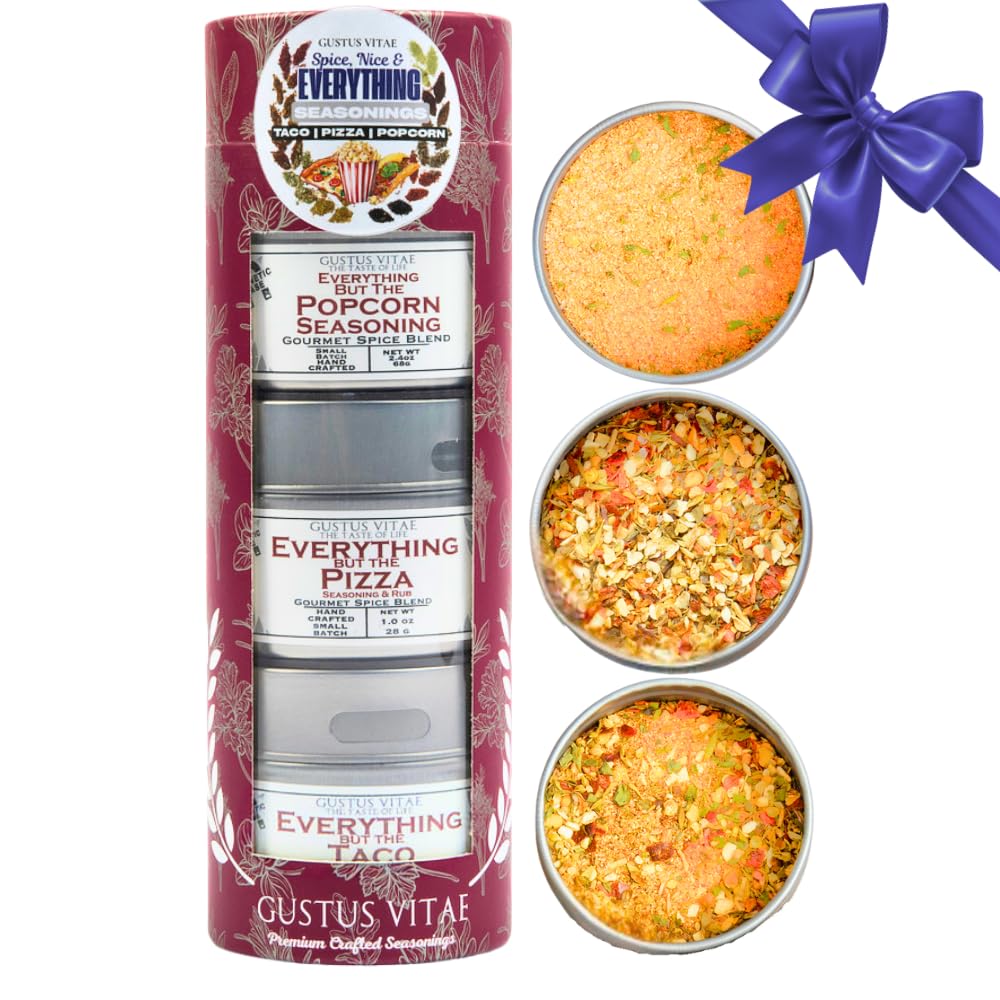 Spice, Nice & Everything Seasonings: Taco, Pizza, Popcorn | Gift Packaged Set of 3 | All Natural, Non GMO Seasoning | Gourmet Spice Blends & Rubs |