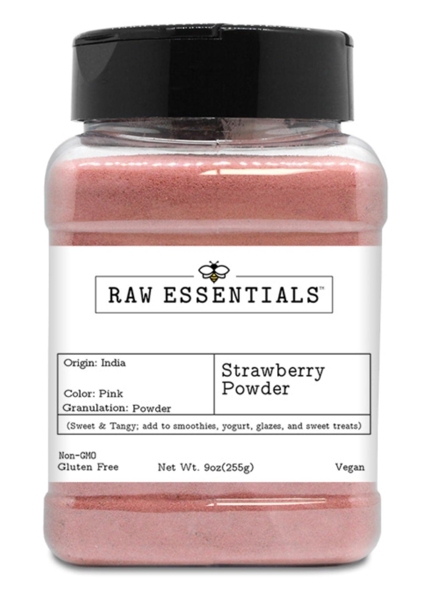 Raw Essentials Strawberry Powder - Sweet & Tangy - Add to Smoothies, Yogurt, Glazes, and Baked Goods - Non-GMO, Gluten Free, and Vegan - 9 Ounce