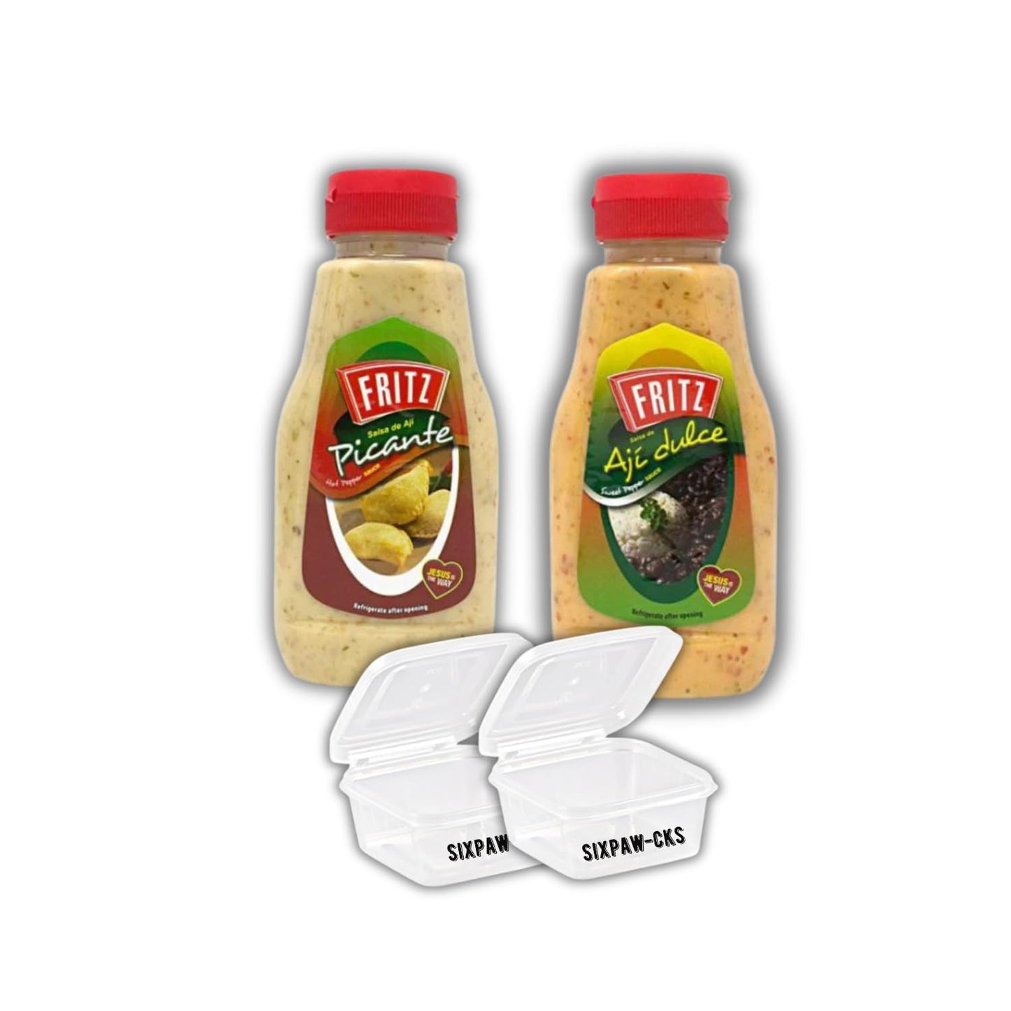 Fritz Sauce Bundled Picante and Aji Dulce (8.47 Oz each) The Perfect Touch for Your Dishes! Ideal for your foodie " Plus "SIXPAW-CKS Sauce Containers