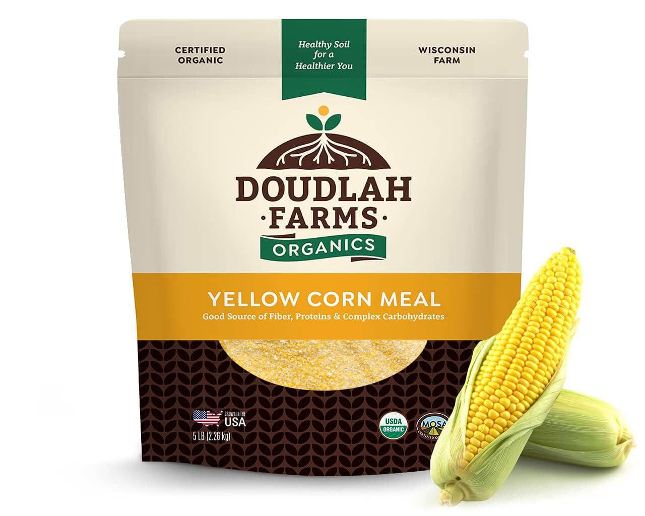 Organic Yellow Cornmeal 5 lb Fine Grind - Non-GMO, Gluten-Free, Sugar-Free, Farmed From Regenerative Soil, Vegan, Grown In USA, For Baking Cornbread