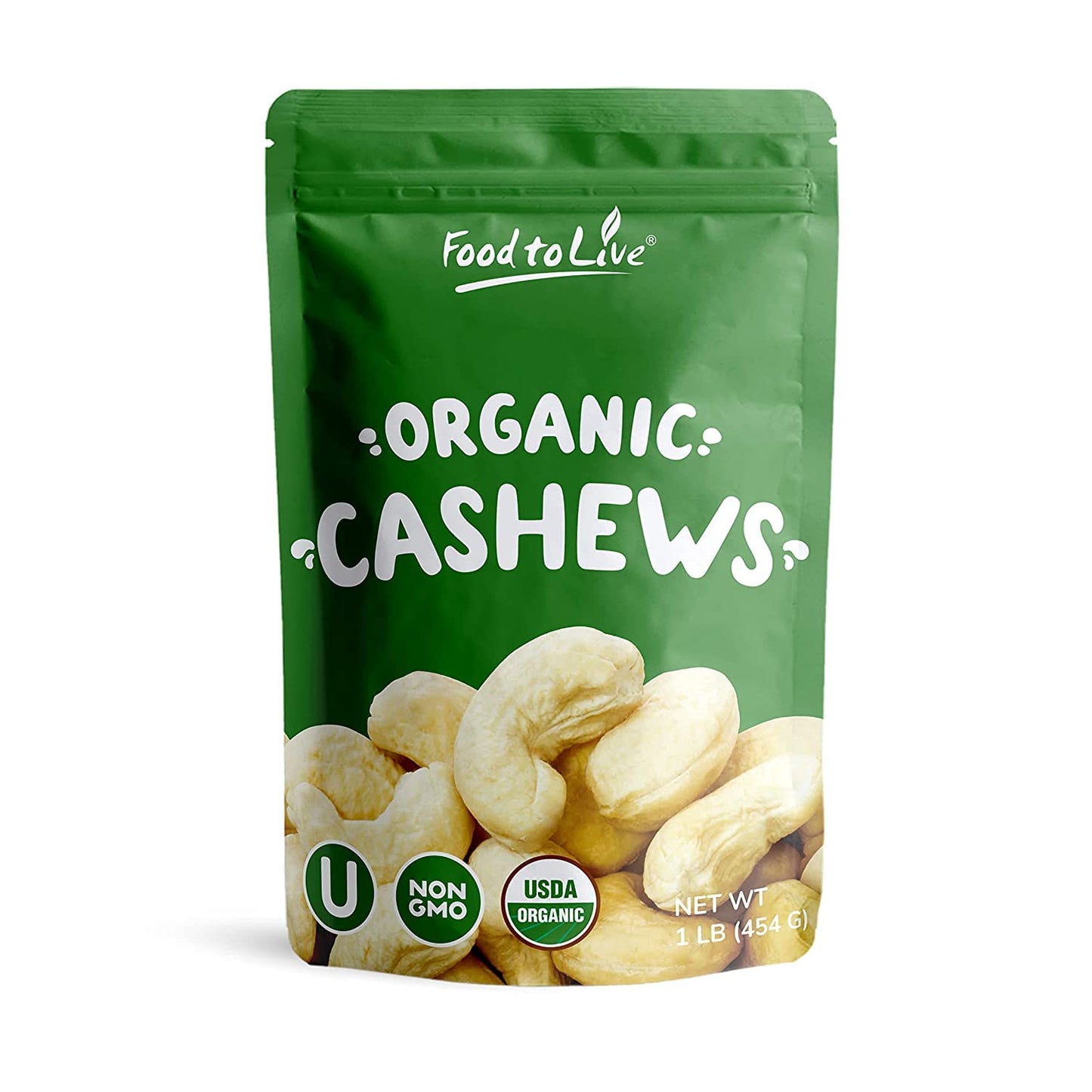Food to Live Organic Dry Roasted Whole Cashews with Himalayan Salt, 1 Pound Non-GMO, Oven Roasted and Lightly Salted Nuts, No Oil Added, Vegan