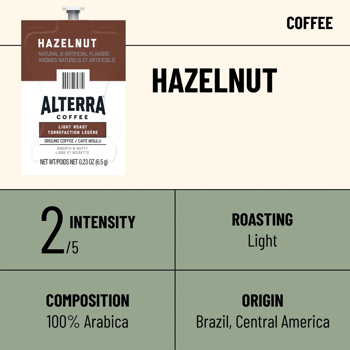 FLAVIA Alterra Hazelnut Coffee Freshpacks works only with Flavia Brewers, Light Roast (Case of 100)