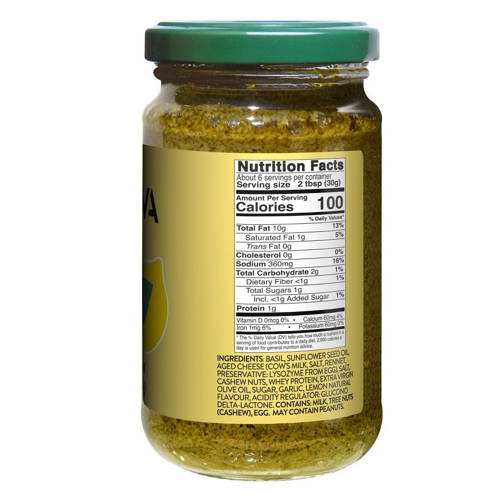 Mantova Lemon Basil Pesto, 6.7 oz (Pack of 1), combines fresh basil pesto with lemon ziest for extra flavor Ideal for heart-healthy recipes, this