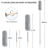 BLUEELF Microfiber Feather Dusters for Cleaning Tools with Extension Pole?Stainless Steel?,100’’ Extra Long Duster Ceiling Fan, Gap, Blinds