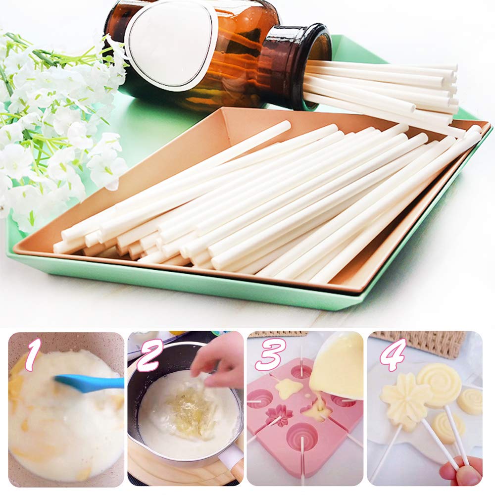 Lollipop Sticks, 200PCS White Paper Lollipop Sticks 6 Inch Lollipop Treat Sticks Sucker Stick for Chocolate,Cake Topper,Rainbow Candy, Cake