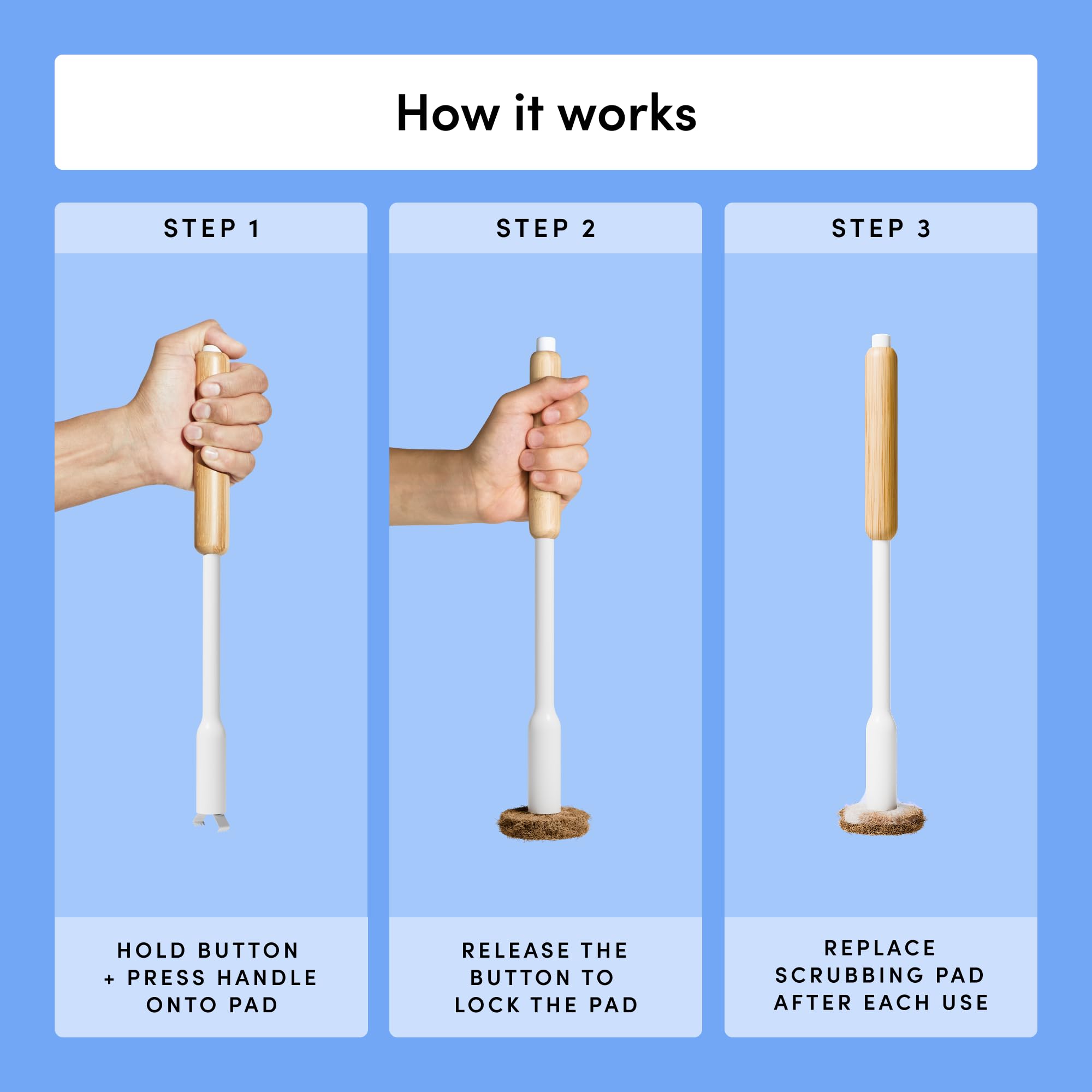 TUSHY Toilet Brush 2.0 Set: with Cleanser-Infused Pads and Holder (Disposable Planet Friendly Refills), Includes 8 Lemon and Tea Tree Coconut Husk