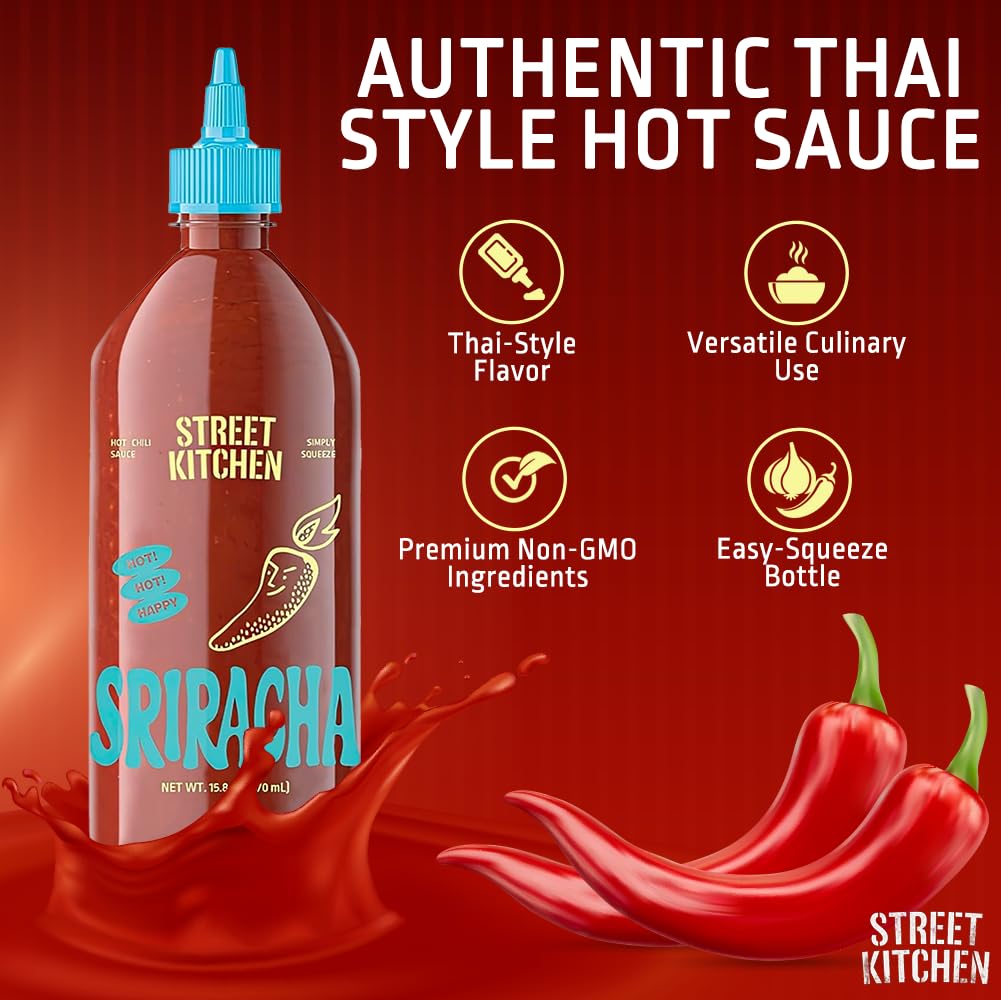 Street Kitchen Sriracha Sauce | Authentic Thai-Style Hot Sauce | Bold Garlic & Chili Flavor | Non-GMO Ingredients | No Artificial Flavors or