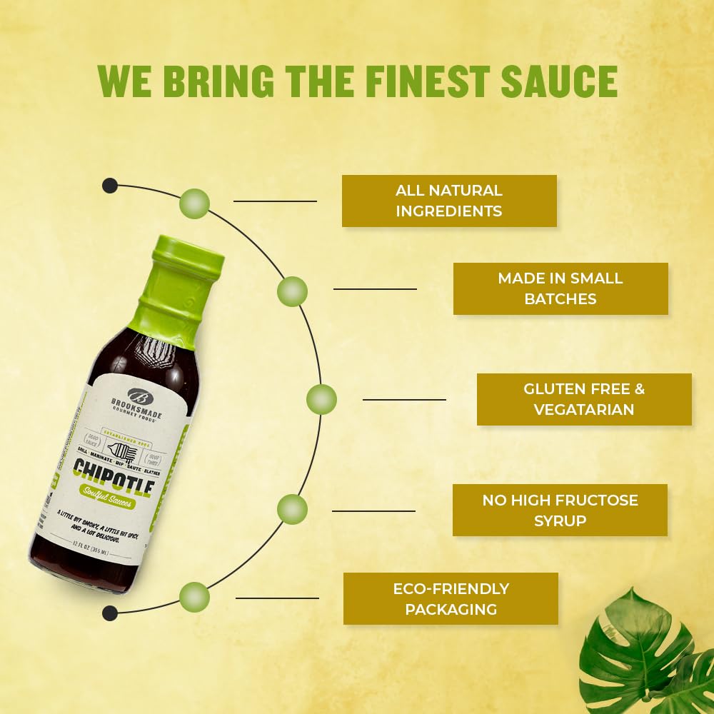 Brooksmade Gourmet Foods Soulful Sauces, Chipotle BBQ Sauce & Marinade, Gluten Free, No High Fructose Corn Syrup, 12 oz