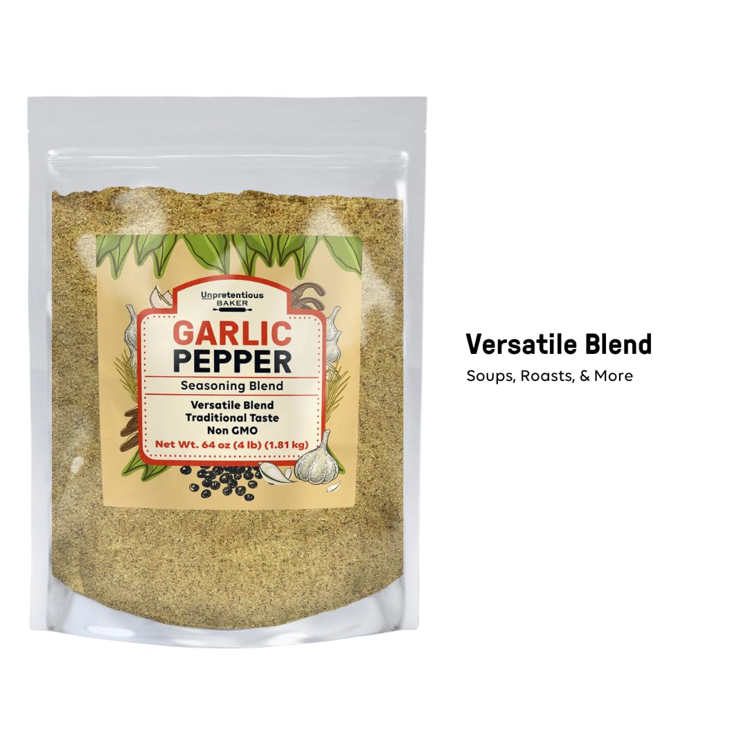 Unpretentious Garlic Pepper, Versatile Seasoning, Salty & Garlicky Flavor, Delicious Seasoning Blend (4 Pound)