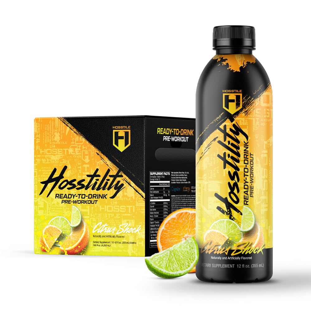 HOSSTILE Hosstility RTD Pre-Workout - Ready to Drink Pre Workout for Energy, Focus, Pump & Hydration, All-in-One Formula for Performance, Citrus
