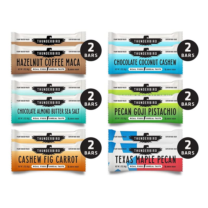 Thunderbird Bars Energy Snack, Gluten-Free with Protein, Healthy Real Food, Vegan Paleo Non-GMO, No Added Sugar, Variety Flavor Pack (12 Count, 2