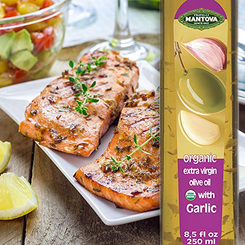 Mantova Garlic Organic Flavored Extra Virgin Olive Oil, 8.5 Oz Mantova Organic Flavored Extra Virgin Olive Oil, Mantova Organic Flavored Mantova USDA Organic Extra Virgin Olive Oil, ColdPressed, garlic, 8.5 Fl Oz