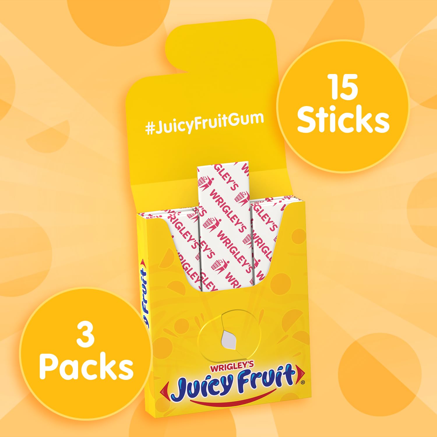 JUICY FRUIT Gum, Original Chewing Gum, Bulk Candy Individually Wrapped, 45 Count, 3 Packs, Bulk