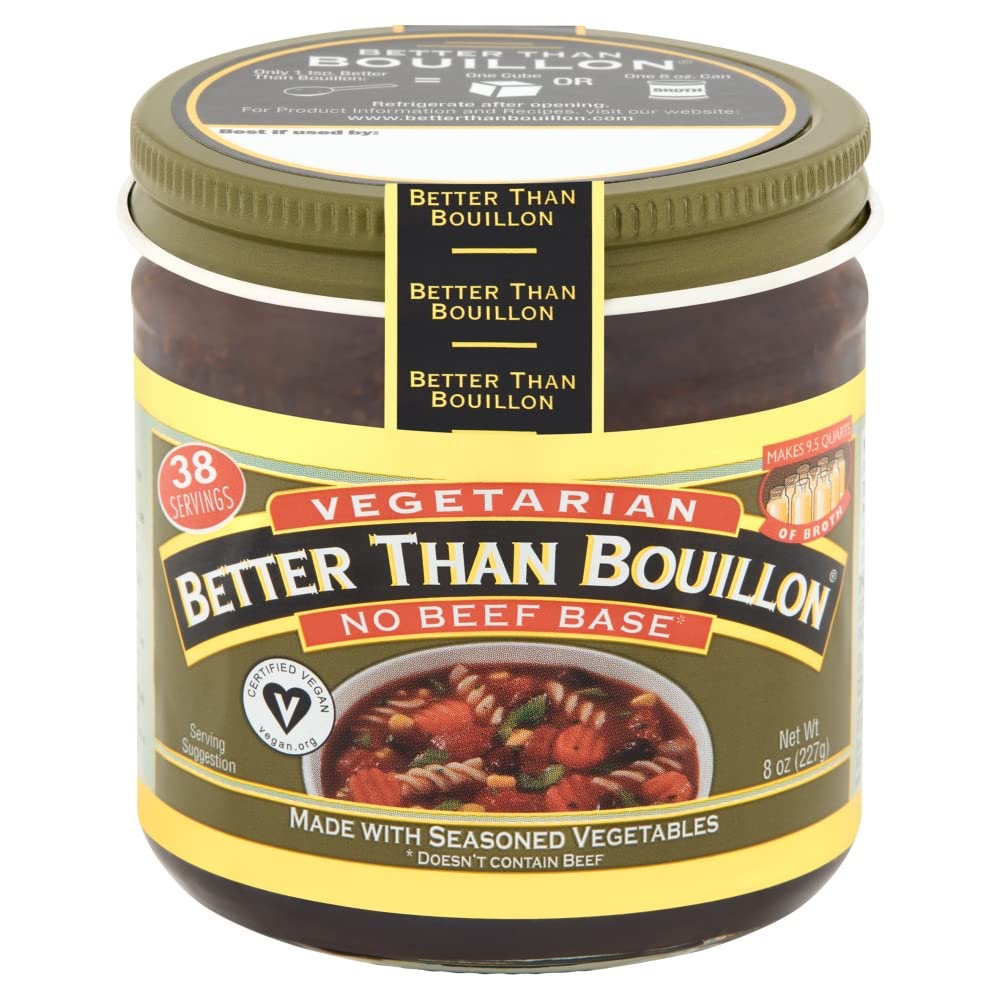 Better Than Bouillon Vegetarian No Beef Base, Made with Seasoned Vegetables, Certified Vegan, Makes 9.5 Quarts of Broth, 38 Servings 8 Ounce (Pack