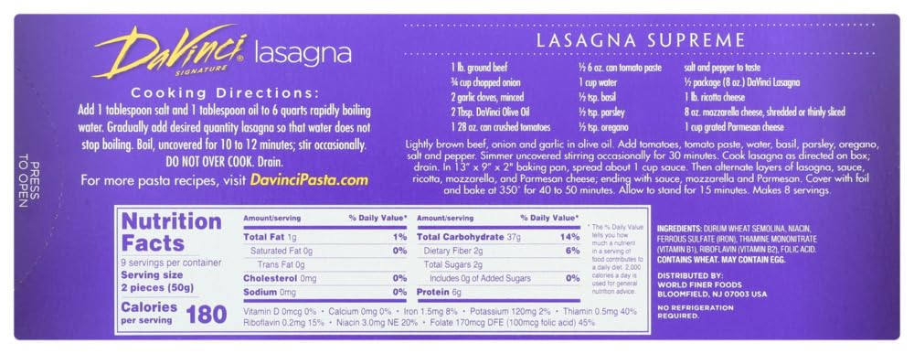 Davinci Pasta Lasagna