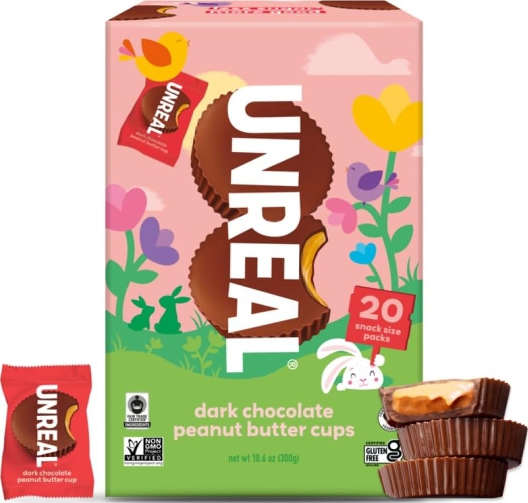 Unreal Dark Chocolate Easter Peanut Butter Cups | 5g Sugar | Certified Vegan, Gluten Free, Fair Trade, Non-GMO | No Sugar Alcohols or Soy | Easter