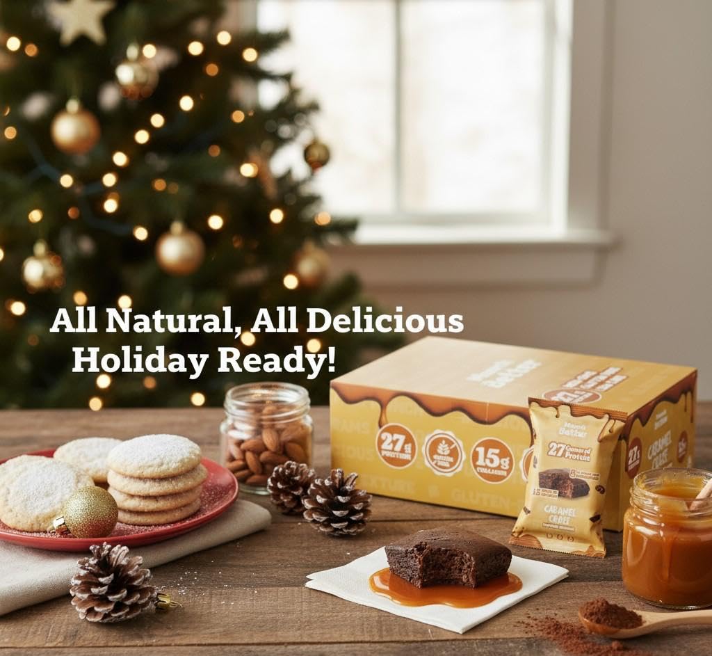 Munch Better PB Blast! Protein Brownies - 15g Protein, Gluten-Free, Low Sugar, Soft Baked Peanut Butter Brownie Bars, 7g Collagen, Clean Ingredients