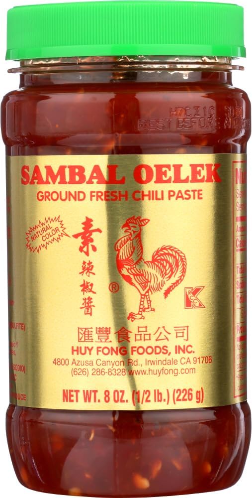 Huy Fong Sambal Oelek Ground Fresh Chili Paste 8 Oz - Authentic, Versatile, and Spicy Asian Sauce for Cooking and Condiments (1 Pack)